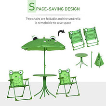 Set Tavolino e 2 Sedie Pieghevoli da Giardino per Bambini con Ombrello Verde Rana