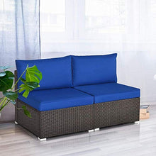 YRRA 2 Pz 2 PCS Outdoor Wickerless Sofa Prizio Patio Rattan Sofà sezionale Set w / 2 Cuscini Spessi e 2 Cuscini Sedili aggiuntivi per Balcone Giardino Patio Piscina (Turchese)-Blu Navy