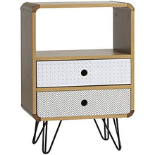 VS Venta-stock Comodino Buda con 2 cassetti, Colore Quercia, Gambe Metalliche in Nero