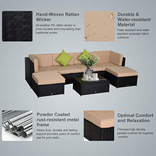 Outsunny Set 7 Pezzi Salotto da Esterni con Poltrona Pouf Tavolino| Mobili da Giardino in Rattan | Colore: Nero, Beige