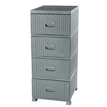 ADGO Comò con 4 cassetti, in rattan, per camera da letto, armadio, in plastica, 38 x 45 x 90 cm, grigio