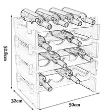 WAN Supporto per Rack da 4 Piedi in Legno di Pino Naturale con Supporto da Tavolo Organizer da appoggio per Vino in Legno impilabile da 16 Bottiglie Supporto da scaffale per Vino modulare per cu