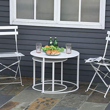giordano shop Set 2 Tavoli da Giardino Sovrapponibili Ø70 cm e Ø50 cm in Ferro Bianco