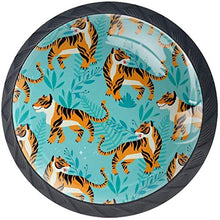 Tiger Pattern Animal Blue Green Leaves Pomelli per Porta Set di 4 Pomelli per Mobili Manopole per Cassetti Cucina Armadio Vetro