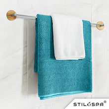 STILOSPA Portasciugamani in bambù, autoadesivo, senza perforazione, per bagno e cucina, lunghezza variabile fino a 75cm, in acciaio inox | portasciugamani da bagno, con 5 pratici ganci