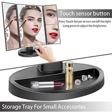 deweisn Specchio Trucco con 21 LEDs, Specchio di Vanity Trifold Ruota di 180° Ingrandimento 1x / 2X / 3X Specchio per Il con Touchscreen per Il Trucco e la Cura della Pelle (Nero)