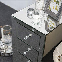 HanOBC - Comodino a specchio con 3 cassetti, comodino argentato, con pomelli in cristallo, per camera da letto, 30 x 30 x 60 cm, set da 2