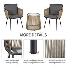 Set Tavolino e 2 Poltrone da Giardino in Acciaio e Rattan Cachi e Grigio