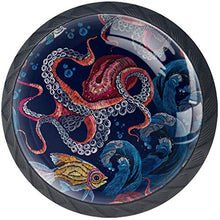 Ricamo Polpo Onde Di Mare Pesci Pomelli per Porta Set di 4 Pomelli per Mobili Manopole per Cassetti Cucina Armadio Vetro