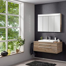 FACKELMANN - Set di mobili da bagno Stanford, 3 pezzi, con mobiletto da appendere e lavabo in ceramica, 110 cm, con specchio a LED