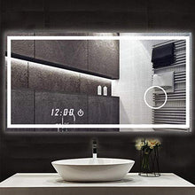 Specchio retroilluminato a Specchio, Specchio da Bagno Rettangolare Illuminato a LED Senza Cornice, Lente d'Ingrandimento + Smart Touch + Anti-Appannamento