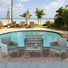 SUFUBAI - Set di mobili da balcone, 4 pezzi, set di mobili da giardino in rattan, sedia in vimini, per cortile, portico, giardino, piscina, balcone