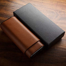 Sigaro Cassa del Cuoio Genuino, Cigar Box Legno di Cedro Allineato Cigar Holder Sigari Proteggere dalla Collisione, Portatile Viaggi Mini Box (Brown), per 3 Sigari,Marrone