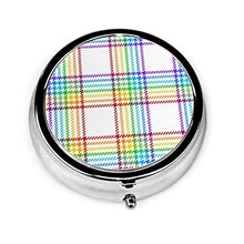 Contenitore rotondo per pillole gay in tartan con 3 scomparti per medicina in metallo, per viaggi all'aperto