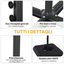 Outsunny Base per Ombrelloni con Palo Centrale, 4 Mattonelle in Plastica Nera da Riempire con Acqua o Sabbia 80x80x50cm