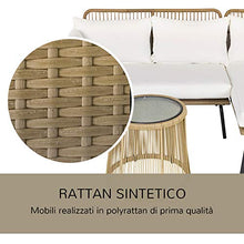 Outsunny Set 3 Pezzi Mobili da Giardino in Rattan, Divano 2 Posti con Chaise Longue e Tavolino, Beige e caffè