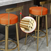 GYPPG Breakfast Barstool Kitchen Chair Textile Linen Upholstered Round Seat with Backrest And Footrest/Bistro Coffee/Gold Legs,Max Load 440lb(Orange)