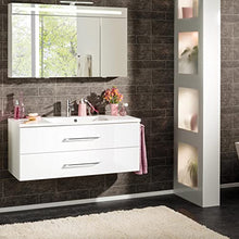 Fackelmann – Set di mobili da bagno B. Clever 2 pezzi 120 cm Bianco con mobiletto da bagno con lavabo in marmo e armadietto a specchio LED