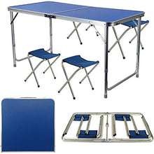 Rund Kit DE Table ET 4 Chaises Planbles Multiware - Portable - pour Extérieur: Piquet-Nique, Jardin, Dîner, Camping - Bleu