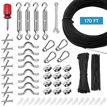 SUVOM Kit Fune in Acciaio Inossidabile da 52 m, Kit per Appendere le Luci, Kit di luci per esterni Kit di Sospensione con Gancio a Sospensione per Luci a Corde per Patio, Padiglione, Coperta, Giardino