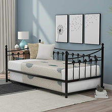 jeerbly Daybed - Letto per gli ospiti, in metallo, con letto allungabile, per camera degli ospiti, per camera dei bambini, colore nero (190 x 90 cm)