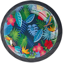 Palme tropicali Uccello rosso Tucano fiore Pomelli per Porta Set di 4 Pomelli per Mobili Manopole per Cassetti Cucina Armadio Vetro