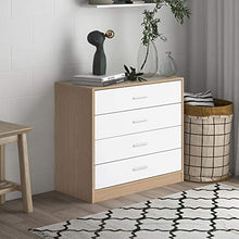 Comodino Comodini letto tavolino da salotto Mobile Da Camera Da Letto In Legno Massello 4 Cassetti Maniglie E Corridori Di Metallo, Backplane Solido Unico Bianco E Quercia Per Soggiorno Camera Da Lett