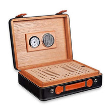 JINGZHUN Humidor per sigari, Cigar Box Legno di Cedro Black Mat Check in Pelle Cigar Humidor Moda E Semplice Cigar Box Portatile