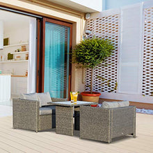 Outsunny Set 3 Pezzi Mobili da Giardino con 2 Divani con Cuscini e 1 Tavolo in Rattan PE, Salotto da Esterno Grigio-Nero