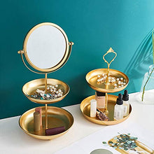 OMLTER Specchio Trucco con Doppio Strato Vassoi, 360° Girevole Desktop Doppio Lato Vanity Mirror, Casa Giro Specchio Barba per Casa Ufficio Soggiorno Corridoio