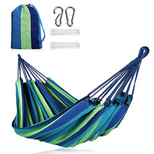 DASIAUTOEM Amaca da Giardino, Amaca in Cotone da Esterno, Amaca da Esterno per Campeggio Viaggio, Portatile Amaca con Massima Capacità di Carico 300 kg per Spiaggia Escursionismo (Strisce Blu)
