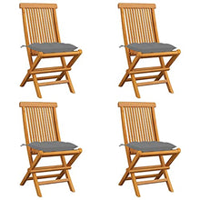 vidaXL Sedie da Giardino con Cuscini Grigi 4 pz Massello di Teak