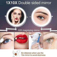 WZDD Specchio Ingranditore da Parete Bagno, Specchio Ingranditore da Trucco con Luce LED, Specchio Cosmetico 10x con Rotazione a 360 °