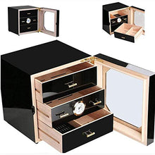 TGhosts Cigar Humidor, Medio Cigar Humidor Gabinetto con igrometro e umidificatore, Legno di Cedro Foderato e 3 cassetti Strato