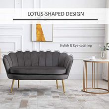 homcom Divano 2 Posti in Velluto e Gambe in Metallo, Arredamento Vintage Casa e Ufficio, 130x63x73cm Grigio