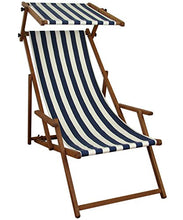 Sedia a Sdraio a Righe Bianco-Blu in Faggio con braccioli Parasole da Spiaggia 10-317S