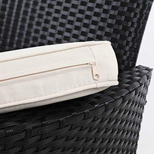 Casaria Panchina da Giardino Polyrattan 2 Posti Tavolino Vetro Cuscini Idrorepellenti 7cm Nero