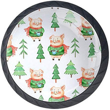 Maiale sveglio con l'albero di Natale verde del caffè del maglione Pomelli per Porta Set di 4 Pomelli per Mobili Manopole per Cassetti Cucina Armadio Vetro