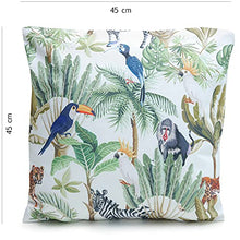Cuscino da esterno della giungla, motivo: palme, uccelli, animali, verde, 45 x 45 cm, cuscino da giardino impermeabile