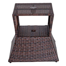 Outsunny Tavolino da Giardino con Ripiano Inferiore e Foro per Ombrellone da 4.5cm in Rattan 54x54x55cm Marrone