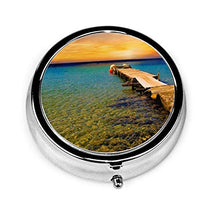 Scatola rotonda per medicina portatile, mini pillole in metallo, dispenser per pillole tascabili, borsa da viaggio, regalo per banchina, tramonto