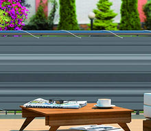 Hecht Paravento per balcone 6 m x 90 cm, grigio a righe con cordino, 300820122-HE