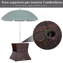 Outsunny Tavolino da Giardino con Ripiano Inferiore e Foro per Ombrellone da 4.5cm in Rattan 54x54x55cm Marrone