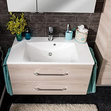 Facchellmann B.Clever - Set di mobili da bagno in frassino con mobiletto, 90 cm, con lavabo in marmo pressofuso e armadietto a LED