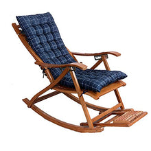 ZR- Bamboo Rocking Chair Regolabile Pieghevole Reclinabile con Cuscino Balcone Vecchio Siesta Presidenza con Foot Massage Esterna Prato Giardino Sdraio (Color : Blue)