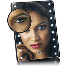 com-four® Specchio cosmetico LED con specchio ingranditore 10x - specchio cosmetico con 16 LED - funzionamento wireless - con supporto (nero)