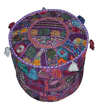 The Ethnic Crafts Rajasthali Pouf o Sgabello Patchwork con Ricamo, ottomano o Indiano, Decorativo