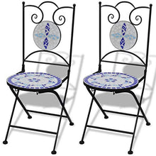 FAMIROSA Set da Bistrot 3 pz in Piastrelle di Ceramica Blu e Bianco