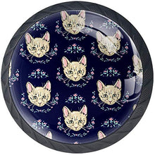 Cat Head Pattern Floral Dark Blue Pomelli per Porta Set di 4 Pomelli per Mobili Manopole per Cassetti Cucina Armadio Vetro