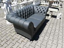 JVmoebel Chesterfield - Divano a 2 posti, in vera pelle, colore: grigio